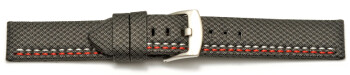 Uhrenarmband - Breitdorn - HighTech - Textiloptik - grau - weiße u. rote Naht 24mm