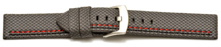 Uhrenarmband - Breitdorn - HighTech - Textiloptik - grau - rote u. schwarze Naht 20mm
