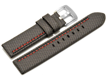 Uhrenarmband - Breitdorn - HighTech - Textiloptik - grau - rote u. schwarze Naht 26mm