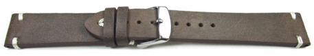 Uhrenarmband Rindleder - Rustikal - Soft Vintage - dunkelbraun 20mm Stahl