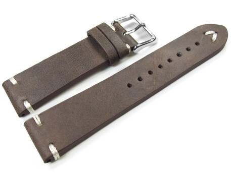 Uhrenarmband Rindleder - Rustikal - Soft Vintage - dunkelbraun 22mm Stahl