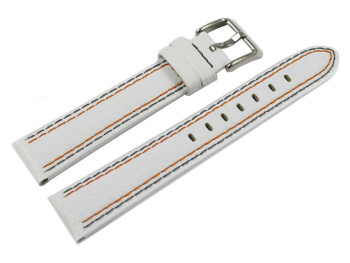 Leder-Uhrenband Lotus weiß - Naht orange/dunkelgrau...
