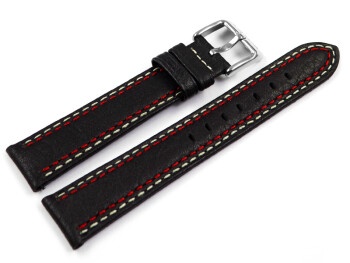 Leder-Uhrenband Lotus schwarz- Naht rot/weiß -...