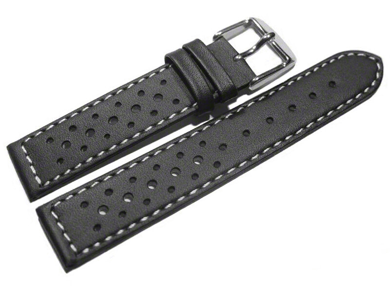 18 mm RADO Nappa Leder Uhren Armband Schwarz Stahl neutral Dornschliesse 