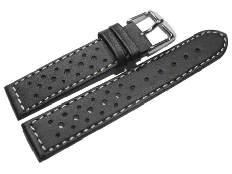 Uhrenarmband Leder Style schwarz 16mm 18mm 20mm 22mm