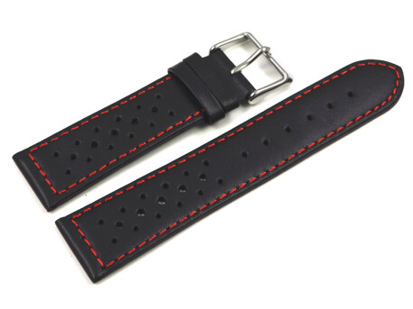 Uhrenarmband Leder Style schwarz rote Naht 18mm 20mm 22mm
