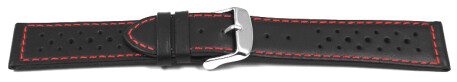 Uhrenband Leder Style schwarz rote Naht 18mm 20mm 22mm