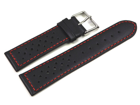 Uhrenband Leder Style schwarz rote Naht 18mm 20mm 22mm