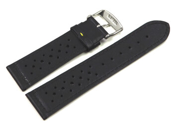 Uhrenband Leder Style schwarz gelbe Naht 18mm 20mm 22mm