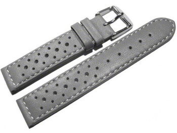 Uhrenarmband - Leder - Style - grau - 18mm Stahl