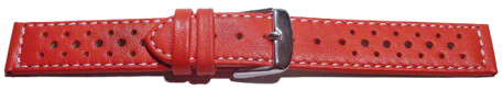 Uhrenarmband - Leder - Style - rot - 16mm Stahl