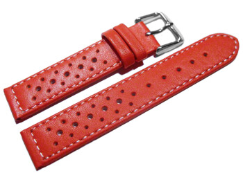 Uhrenarmband - Leder - Style - rot - 16mm Stahl