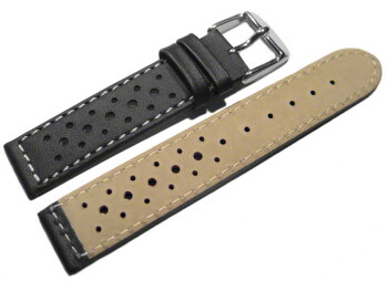 Uhrenarmband - Leder - Style - schwarz - 20mm Stahl