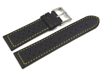 Uhrenband - Leder - Style - schwarz gelbe Naht - 20mm Stahl