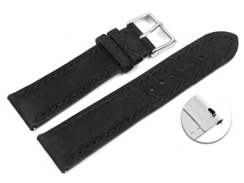 Uhrenarmband Leder pflanzlich gegerbt schwarz mit Schnellwechsel-Federsteg 18mm 20mm 22mm