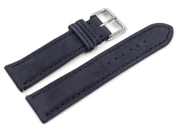 Uhrenarmband Leder pflanzlich gegerbt dunkelblau mit Schnellwechsel-Federsteg 22mm Stahl