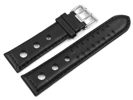 BIO Uhrenarmband Leder schwarz Pflanzlich gegerbt Gelocht 20mm 22mm 24mm