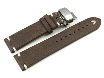 Uhrenarmband - Rindleder - Rustikal - Soft Vintage - dunkelbraun - Butterfly-Schließe 24mm Stahl