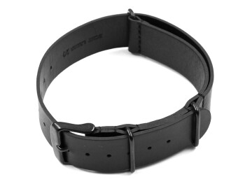 Uhrenarmband - schwarz - echtes Leder - Nato - Schwarze Metallteile 18mm