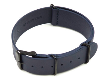 Uhrenarmband - dunkelblau - echtes Leder - Nato - Schwarze Metallteile 22mm