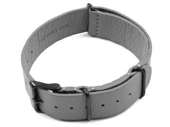 Uhrenarmband - Grau - echtes Leder - Nato - Schwarze Metallteile 20mm