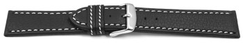 Uhrenarmband - Leder - schwarz - weiße Naht 20mm Stahl
