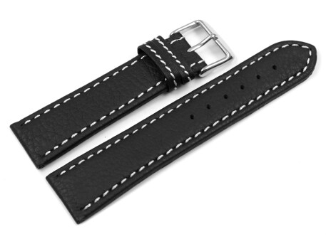 Uhrenarmband - Leder - schwarz - weiße Naht 22mm Stahl