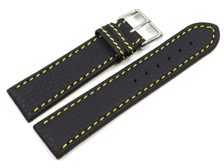 Uhrenarmband Leder schwarz gelbe Naht 18mm 20mm 22mm 24mm