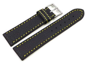 Uhrenarmband - Leder - schwarz - gelbe Naht 18mm Stahl