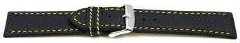 Uhrenarmband - Leder - schwarz - gelbe Naht 22mm Stahl