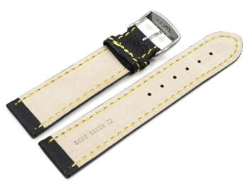 Uhrenarmband - Leder - schwarz - gelbe Naht 22mm Gold