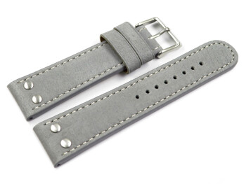Uhrenarmband - Wasserbüffel Leder - grau - 20mm Stahl