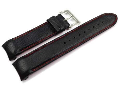 Casio Uhrenarmband Leder schwarz, rote Naht EQB-800BL-1A...