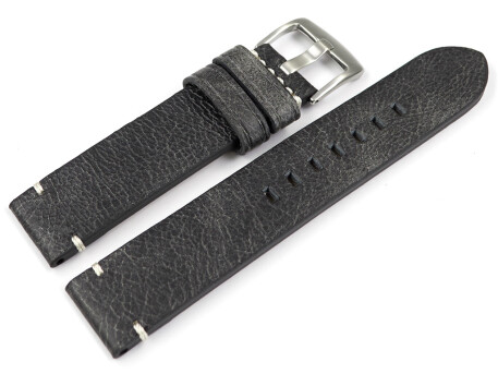 Uhrenarmband schwarz Vintage Leder ohne Polster 20mm 22mm 24mm