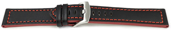 Uhrenarmband schwarz Sportiv Leder mit roter Naht 18mm 20mm 22mm 24mm