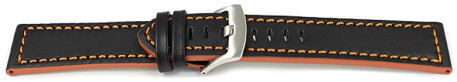 Uhrenarmband schwarz Sportiv Leder mit oranger Naht 18mm 20mm 22mm 24mm