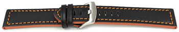 Uhrenarmband schwarz Sportiv Leder mit oranger Naht 24mm