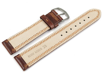 Uhrenarmband leicht glänzendes Leder braun mit Zickzack Naht 18mm 20mm 22mm 24mm