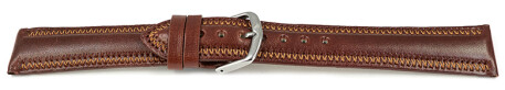 Uhrenarmband leicht glänzendes Leder braun mit Zickzack Naht 22mm Stahl