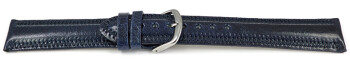 Uhrenarmband leicht glänzendes Leder dunkelblau mit Zickzack Naht 22mm Stahl