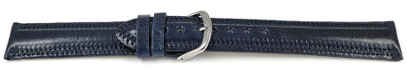 Uhrenarmband leicht glänzendes Leder dunkelblau mit Zickzack Naht 22mm Gold