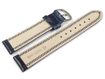 Uhrenarmband leicht glänzendes Leder dunkelblau mit Zickzack Naht 24mm Stahl