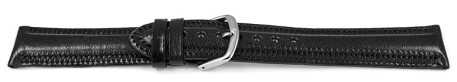 Uhrenarmband leicht glänzendes Leder schwarz mit Zickzack Naht 18mm 20mm 22mm 24mm