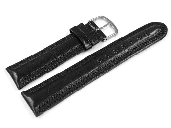 Uhrenarmband leicht glänzendes Leder schwarz mit Zickzack Naht 20mm Gold