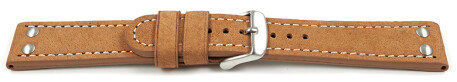 Uhrenarmband Wasserbüffel Leder hellbraun 24mm Stahl