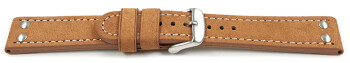Uhrenarmband Wasserbüffel Leder hellbraun 24mm Stahl