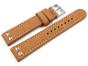 Uhrenarmband Wasserbüffel Leder hellbraun 24mm Stahl