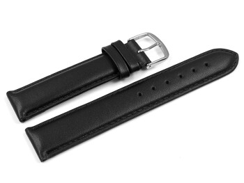 Uhrenarmband glattes Leder schwarz 15mm Stahl