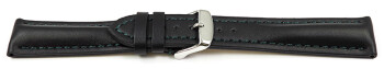 Uhrenarmband Leder stark gepolstert glatt schwarz dunkelgrüne Naht 18mm 20mm 22mm 24mm