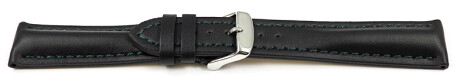 Uhrenarmband Leder stark gepolstert glatt schwarz dunkelgrüne Naht 18mm Stahl